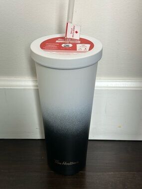 Tim Hortons Black & White Gradient Reusable metal Tumbler with Straw